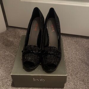 Levity Glittering Black Peep Toe Heels